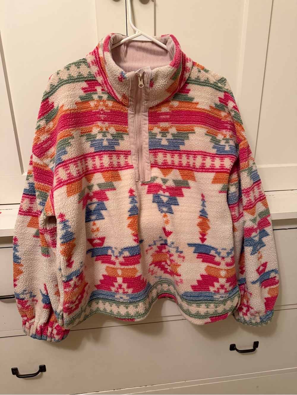 Cozy Multi-Color Sherpa Quarter-Zip Pullover Sweater